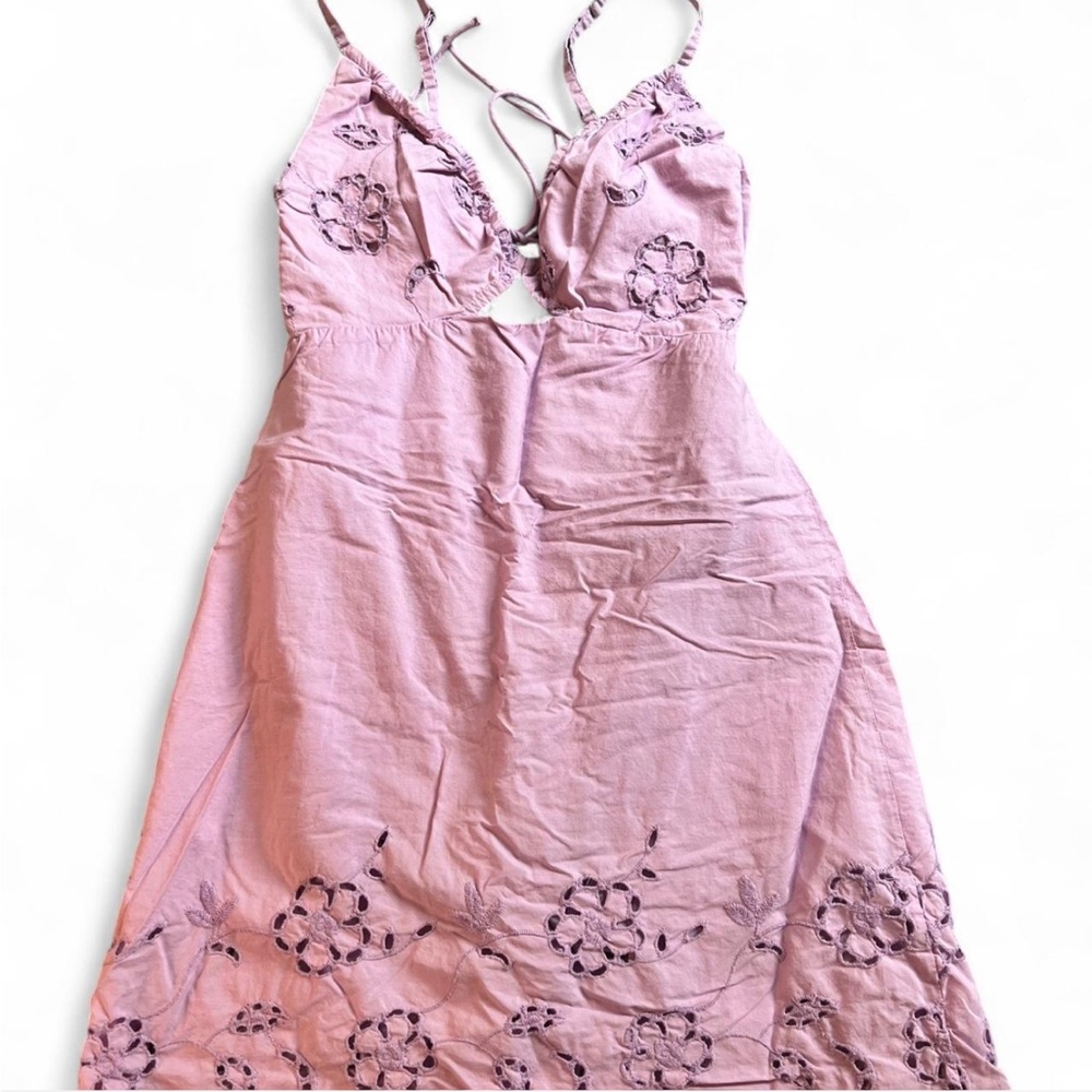 Zara Lavender Backless Embroidered Mini Dress